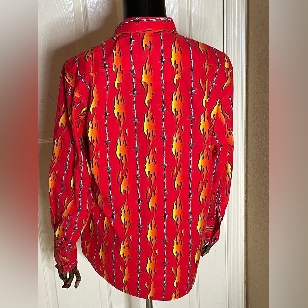VTG PANHANDLE SLIM Brooks & Dunn Flames Barbed Wire guy fieri Western Shirt L - Picture 6 of 9